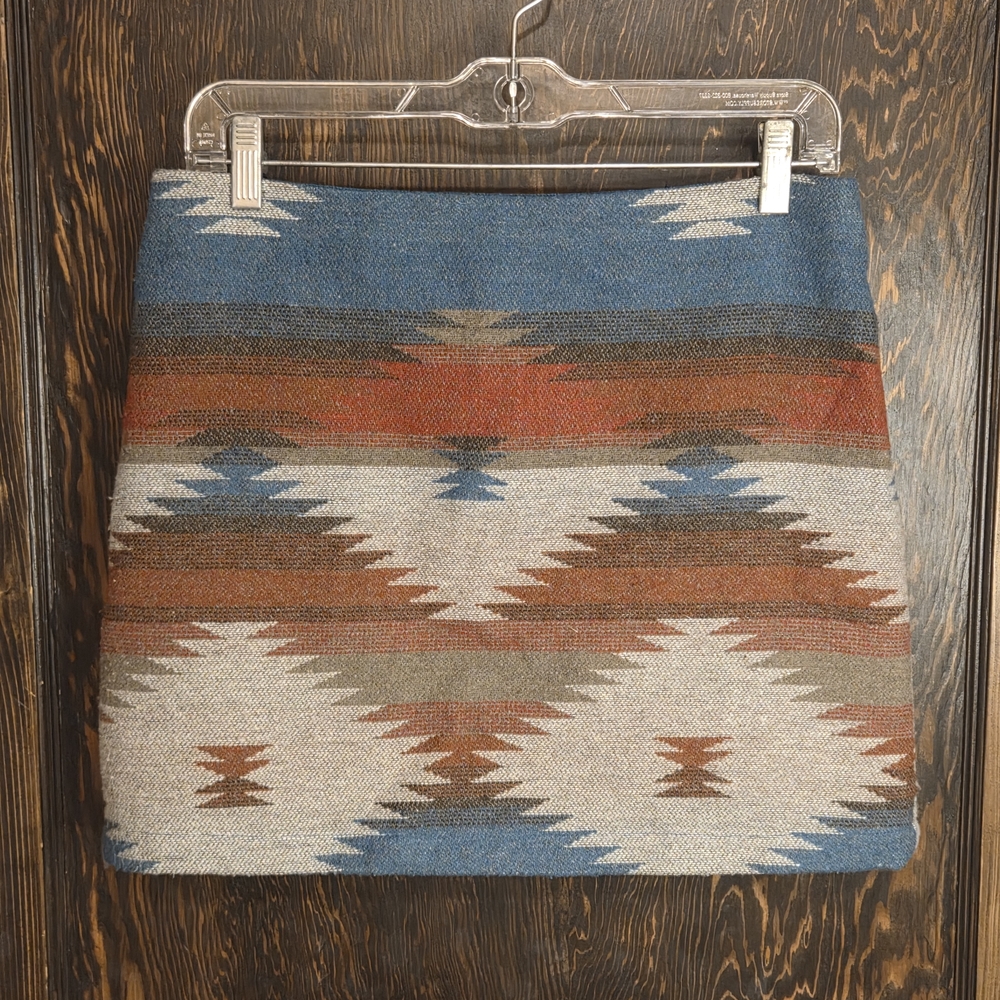 American Eagle Outfitters Blue & Brown Southwest Aztec Patterned Mini Skirt